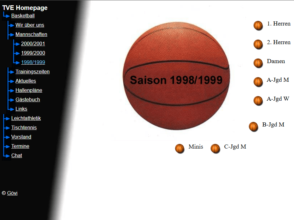Basketball mit der Aufschrift „Saison 1998/1999“ auf einer Dunkelblauen Hintergrund.