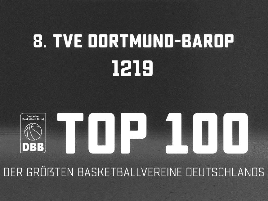 Logo des TVE Dortmund-Barop mit einer orangefarbenen Sternenform und dem Text „TOP 100 der größten Basketballvereine Deutschlands“.