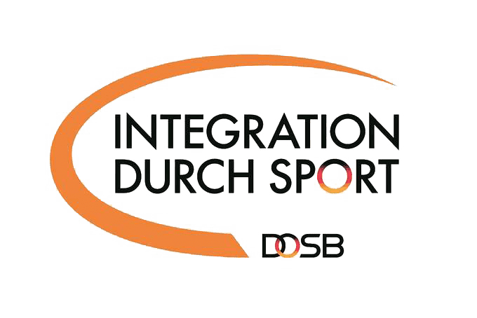 Logo der Initiative „Integration durch Sport“ des DOSB, mit orangefarbenem Bogen und schwarzer Schrift.