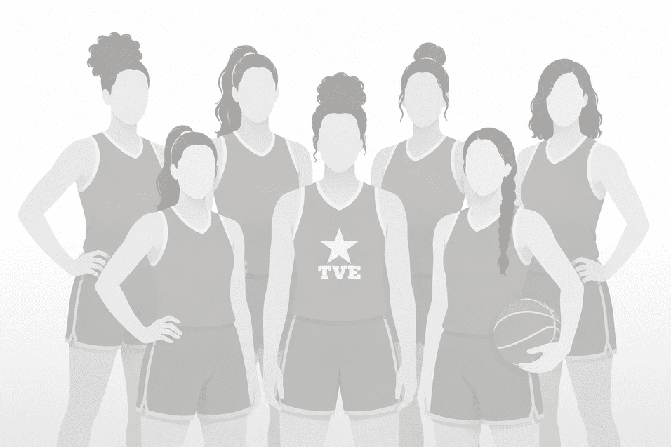 Gruppenaufnahme von acht Basketballspielerinnen in Trikots mit einem Basketball in der Hand.