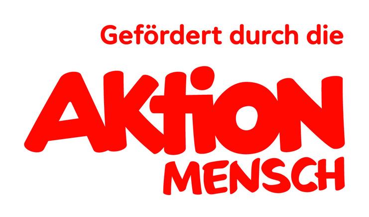 Logo der Aktion Mensch mit rot-wei&szlig;er Schrift und dem Slogan &bdquo;Gef&ouml;rdert durch die Aktion Mensch&ldquo;.